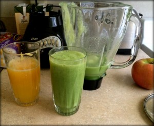 Green Smoothie and Fresh Squeezed OJ