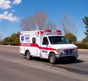 Ambulance and first responders rushing to a scene copyright Calgrin, 2005
