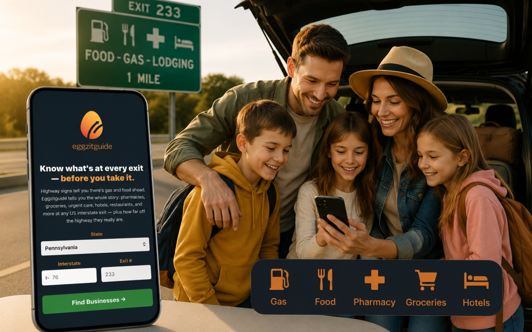 Family deciding on an exit using eggzitguide.com.